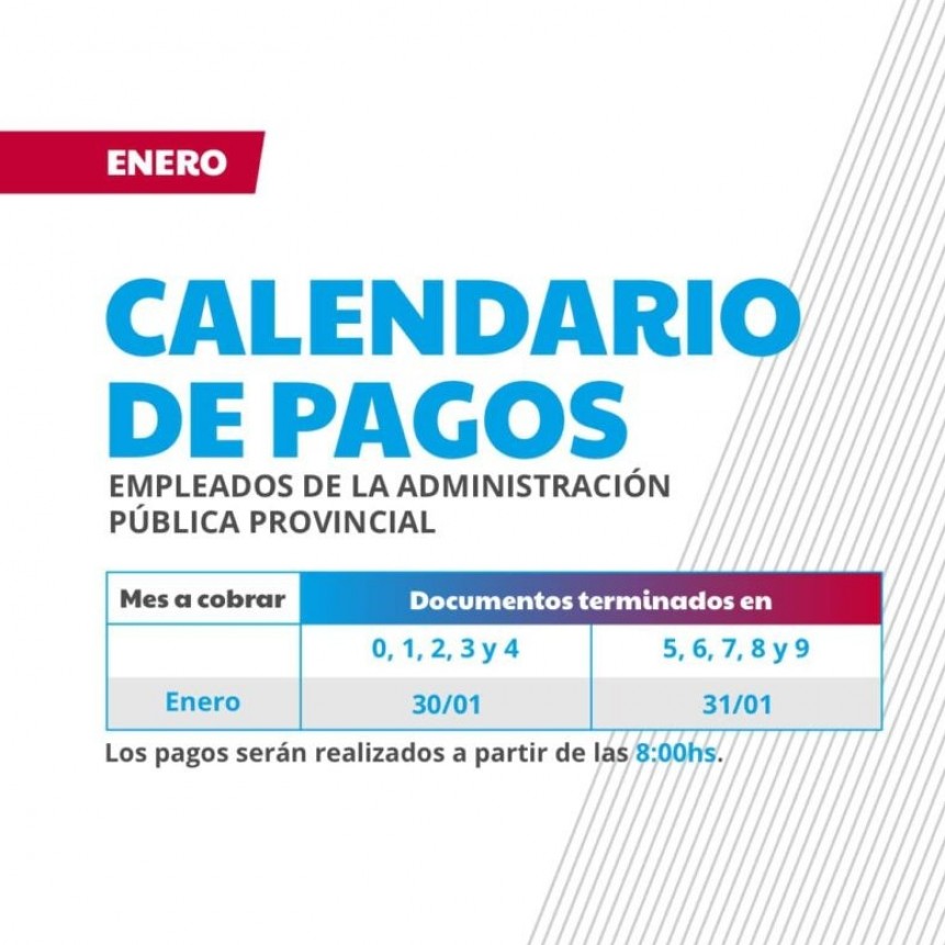 Anunciaron el cronograma de pagos de sueldos para la administraci&oacute;n p&uacute;blica