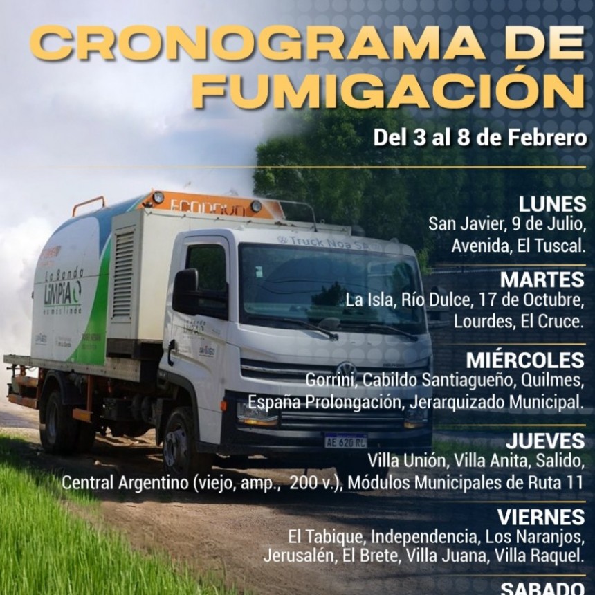 El municipio inform&oacute; sobre el cronograma de fumigaci&oacute;n para los barrios bande&ntilde;os 