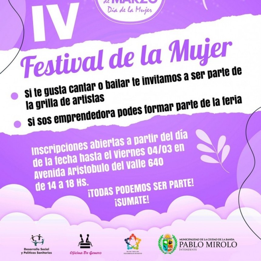 EL MUNICIPIO REALIZAR&Aacute; EL FESTIVAL DE LA MUJER CON SHOWS, FERIA E IMPORTANTES PREMIOS 